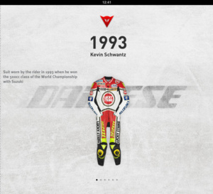 Dainese lance une application pour iPad et iPhone  qui donne accès à la salle des archives des combinaisons en cuir